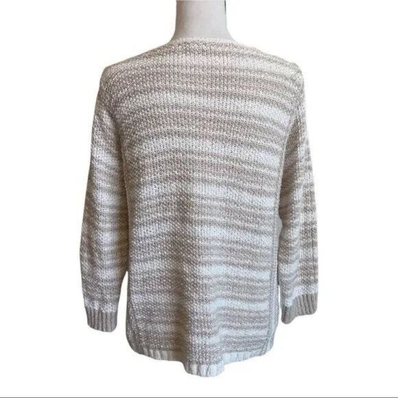 Chico's Cream and Tan Boatneck Cotton Blend Sweater - Picture 9 of 9